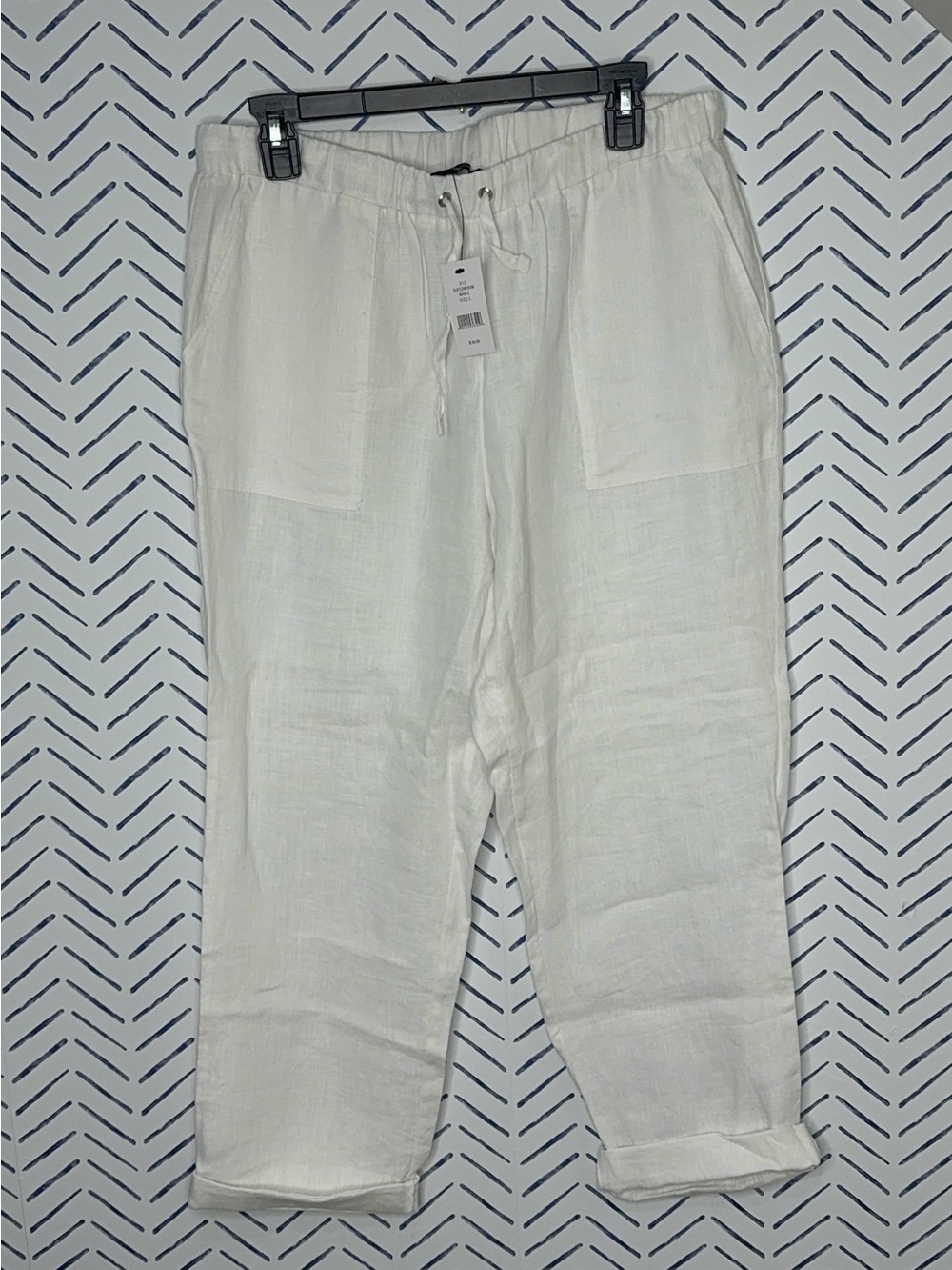 NWT Sals Fifth Ave Pull On White 100% Linen Drawstring Trouser  Size Large